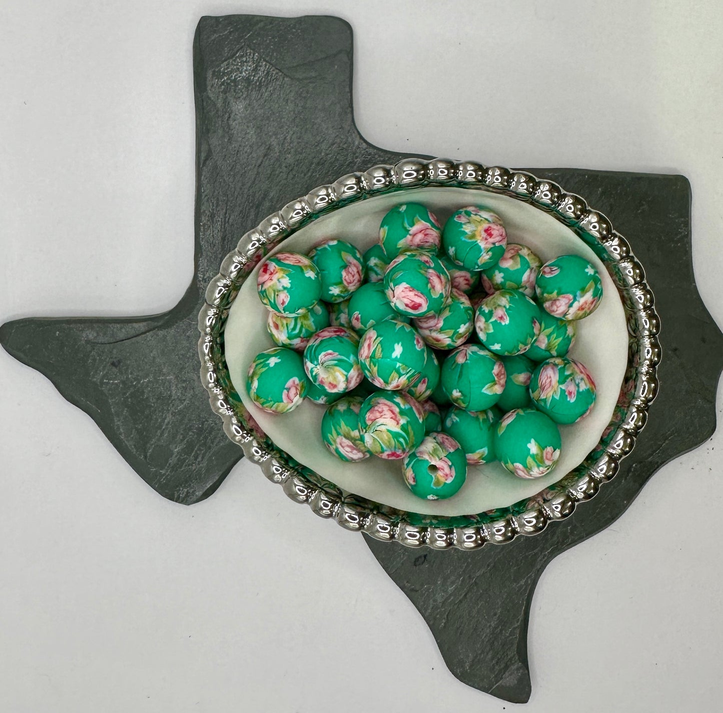 Turquoise Floral Printed 15 mm