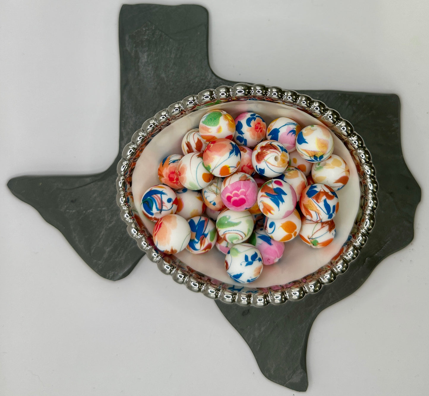 Teal and Peach Floral Printed 15 mm