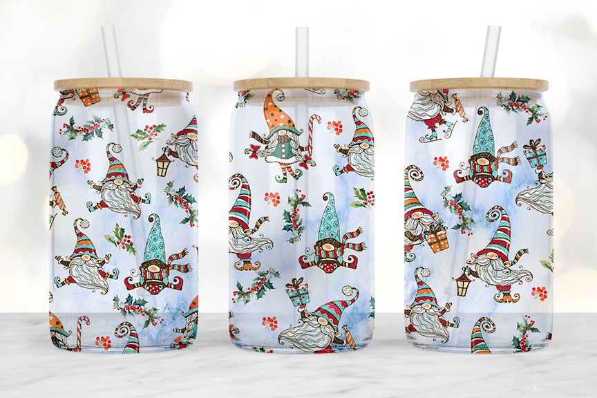 Christmas Gnomes 16 oz Glass Libby-frosted