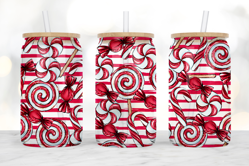 Candy Canes 16 oz glass Libby - frosted