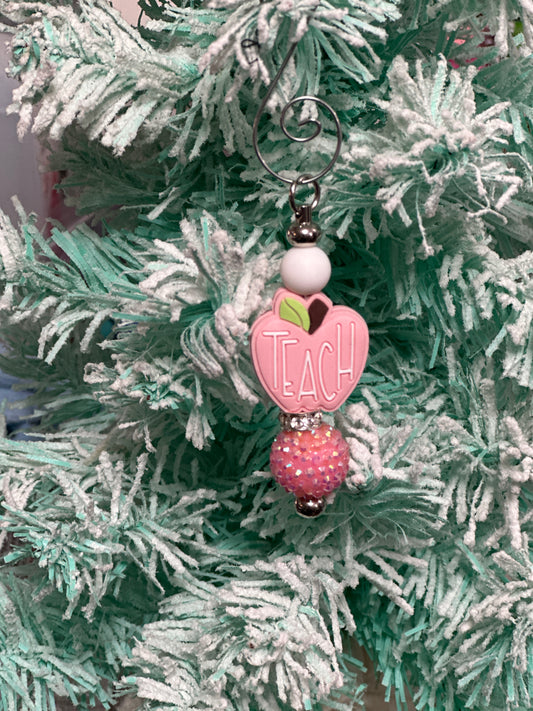 Pink Teach Christmas Ornament