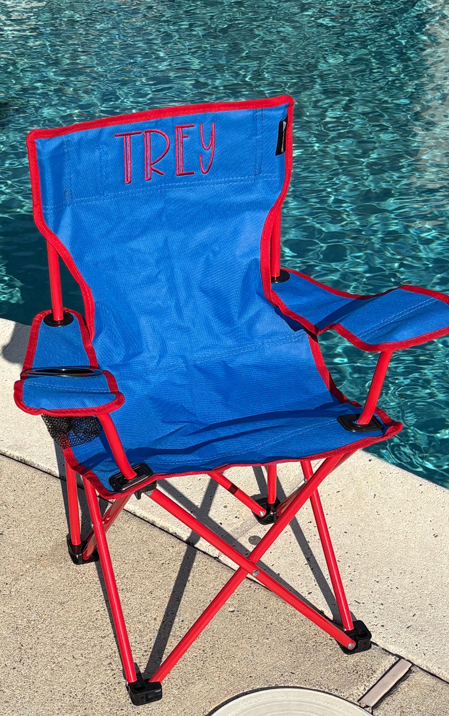 Personalized Kids Camping Chair with Embroidered Name – Foldable Child Camp Chair with Cup Holder & Carry Bag