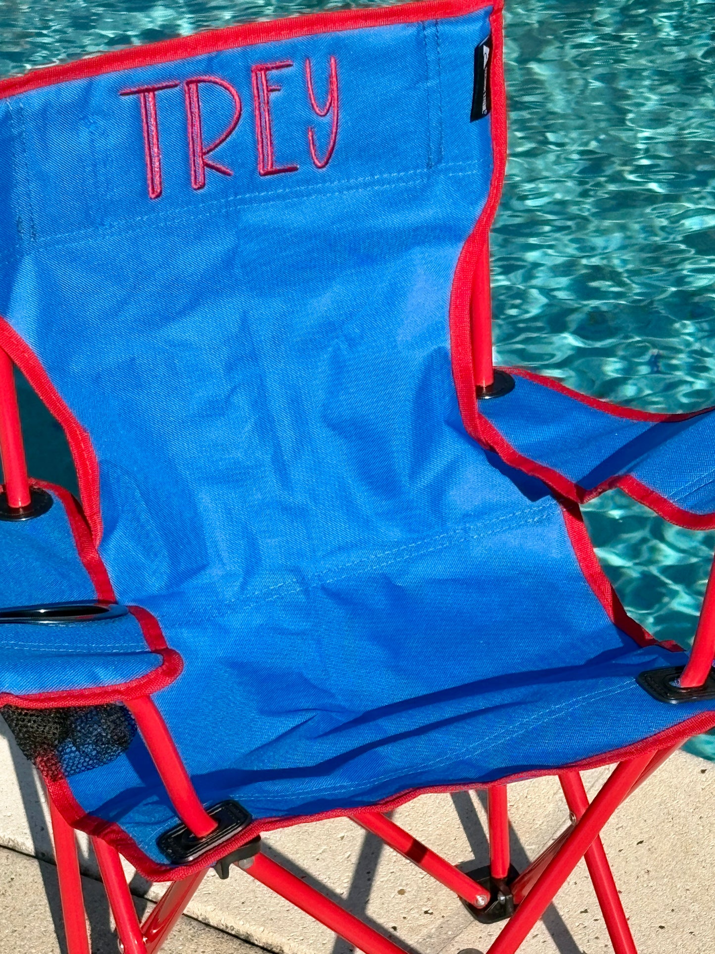 Personalized Kids Camping Chair with Embroidered Name – Foldable Child Camp Chair with Cup Holder & Carry Bag
