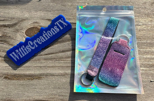 Glitter Rainbow Chapstick Holder and Keystrap